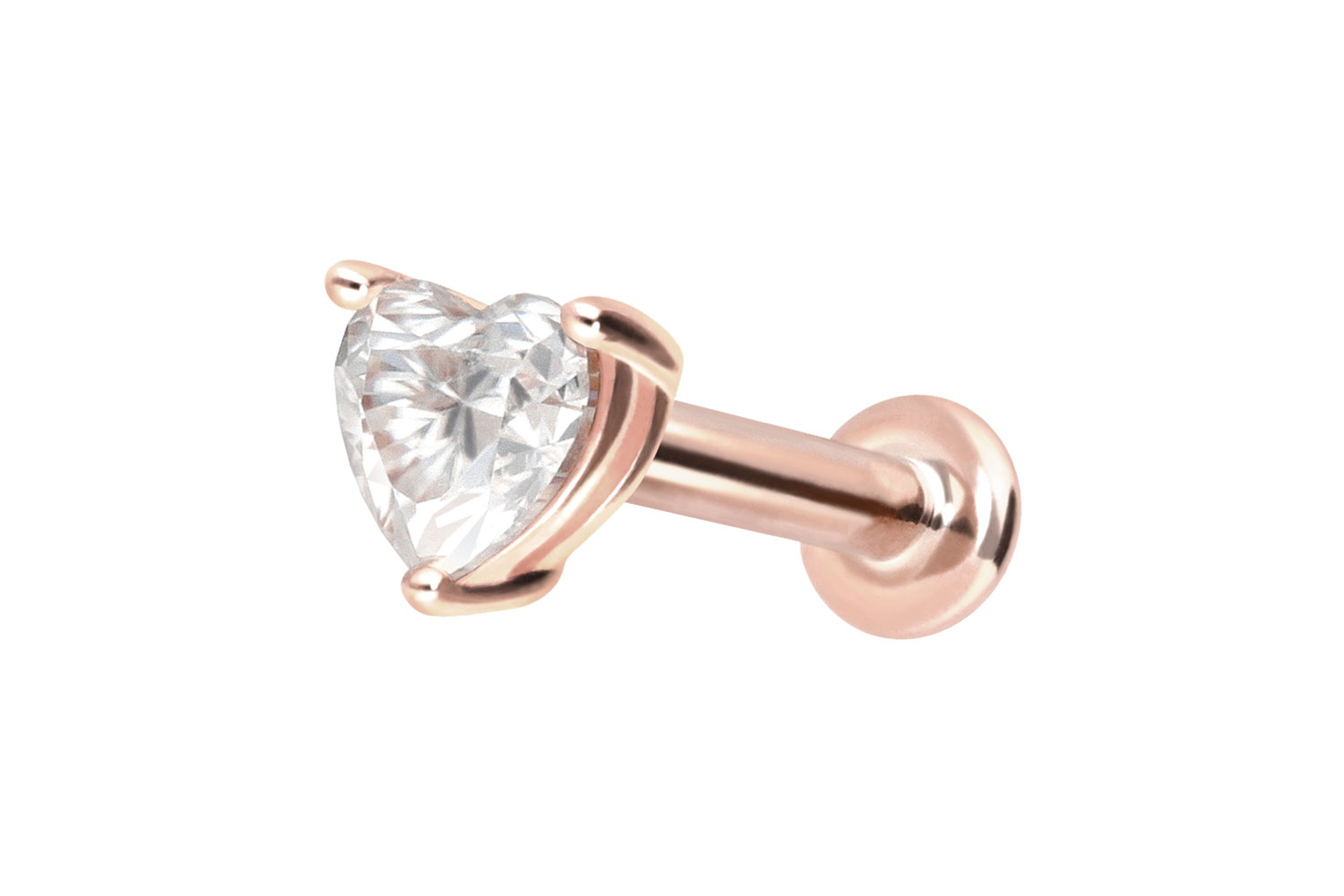 14 Karat Gold Labret Piercing mit Innengewinde MOISSANIT-HERZ